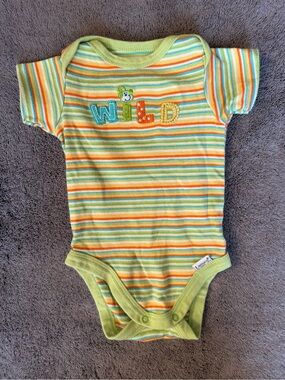 ❤️Bundle and Save! Lamaze Green Striped 'WILD' Embroidered Baby One-Piece